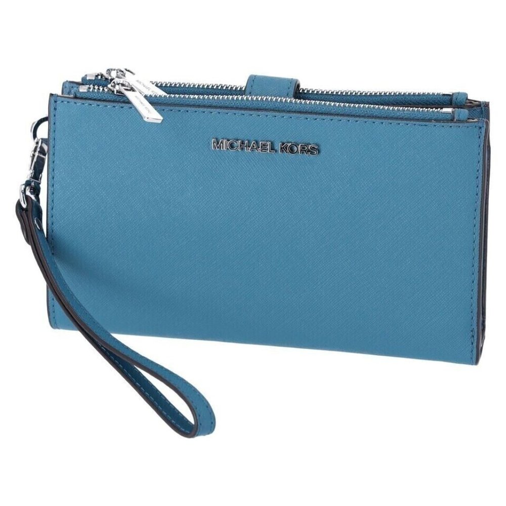 New Michael Kors Jet Set Travel Double zip wristlet Saffiano Leather Teal